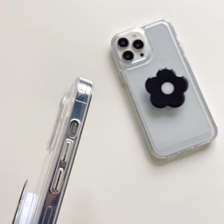 花グリップ付 iphoneSE3/13ケース   透明系  iphone12/11proカバー  スタンド機能あり  オシャレ艶あり 便利ファッション 頑丈 [M1715]