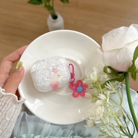 シェル調 Airpods4ケース 花キーチェーン AirpodsPro2ケース airpods3/2ケース 艶感 韓国風 プレゼントにおすすめ[M5440]