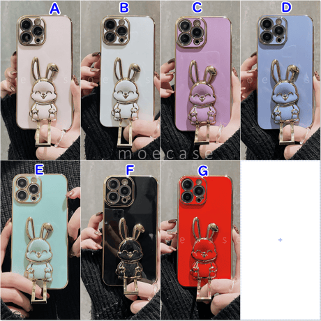 ウサギリングスタンド iphone14/15proケース  メッキ アイフォン13mini/12proカバー お洒落 多機能 便利ファッション[M2682]