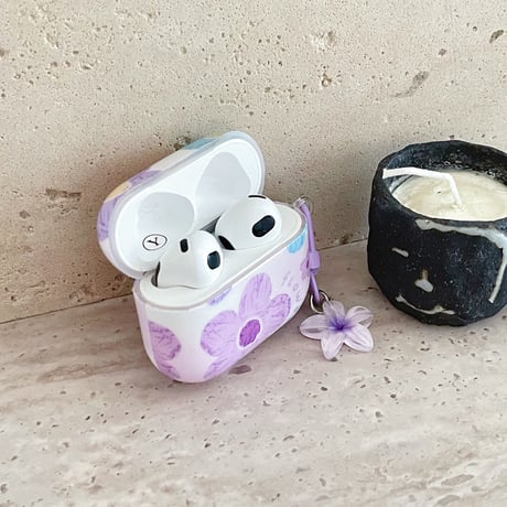 紫の花 Airpods 4ケース エレガント Airpods3/Pro2ケース airpodspro2カバー  女子力UP 花キーチェーン付 大人可愛い[M5238]