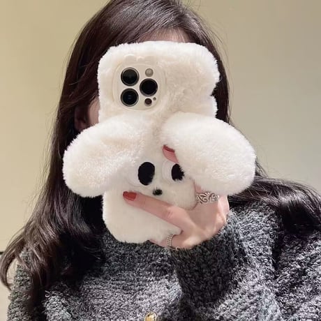 白色犬さん iphone14pro/14plusケース  モフモフ キュート iphone13/12pro/11カバー 可愛い  手さわりいい  ギフトにおすすめ [M2598]