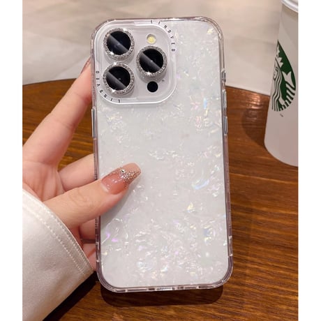シェル風 iPhone15/15proケース ホワイトコーデ iPhone14promax/13pro/12ケース 半透明 高級感 [M4138]
