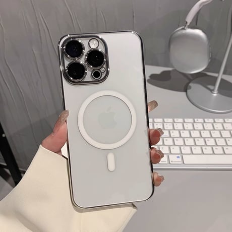 高透明 Magsafe対応iPhone15pro/15promaxケース ナチュラル/ブルーチタニウムに iPhone14Pro/13proクリアケース  黄ばまない 高級感[M3927]