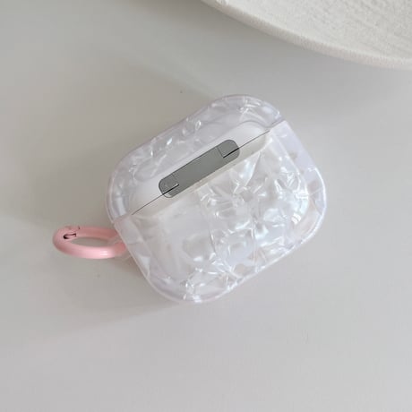 ピンクシェル風 Airpods Pro3ケース リボン柄 Airpods 4/3カバーケース AirpodsPro2/1  光沢感 高品質 [M6232]