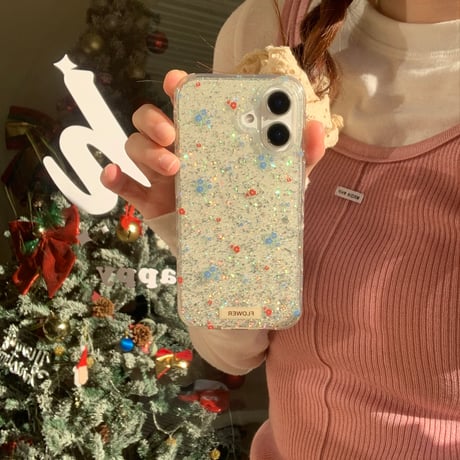 キラキラ花柄 iphone16/16proカバー  ラメ入り おしゃれ iphone15/14pro/13ケース 女子力アップ 可愛すぎる[M4955]