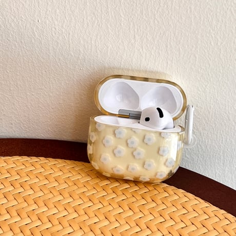 韓国っぽ Airpods Pro3ケース かわいい花柄 Airpods4/3カバー pro2/pro1 リング/キーホルダー ギフトにおすすめ[M6459]