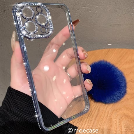 毛玉付 ジュエリーiPhone15/15proケース 女子に大人気 キラキラ アイフォン14/13/12カバー 高級感 カメラ保護[M3798]