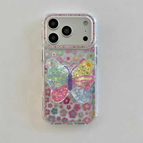 蝶グリップ iPhone17pro/17ケース 花柄 iPhone16/15promax/14ケース かわいい 多機能便利[M6205]