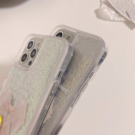 動くグリッター iphone15/14proケース  リボン柄 クリア iphone13/12/11カバー キラキラ SNSで大人気 おしゃれ[M2224]