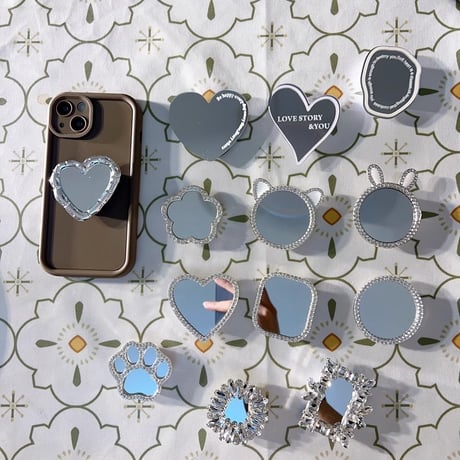 鏡スマホグリップ  可愛い オシャレ シック スタンド 可愛い 粘着タイプ 可愛い 実用 全機種対応 女子力アップ ギフトにおすすめ[M4022]