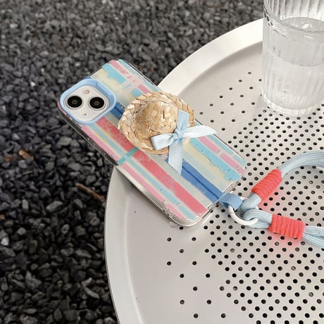 麦わら帽子  スマホグリップ リボン付き かわいい 面白い グリップトーク  スマホリング   伸び縮み式 落下防止 卓上スタンド機能 ギフトにおすすめ[M3426]