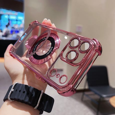 耐衝撃 iPhone17pro/17promaxケース MagSafeリングスタンド iPhone17/Airカバー 黄ばまない レンズ保護カバー付[M5683]
