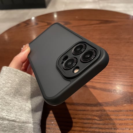 指紋防止 iphone14/15promaxケース  半透明アイフォン12pro/12カバー ブラック系 肌にやさしい 頑丈耐衝撃 [M3280]