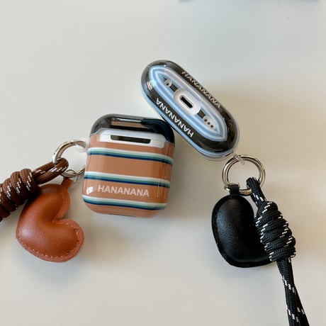 縞模様 Airpods 4ケース ハートデコキーチェーン付 Airpods3/Pro2ケース airpodsproカバー  トレンド人気[M4882]
