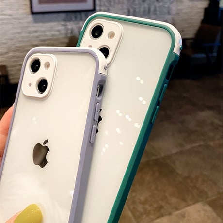 耐衝撃透明 iphone13mini/13promaxケース  カラー枠カメラレンズ保護 iphone11/12カバー  頑丈 シンプル M1069