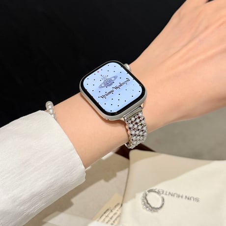 パール  AppleWatchバンド 上品 メタル AppleWatchベルト Series 11/10/9/8 SE3/2  Ultra3/2/1 高級感高品質 エレガント[M6440]