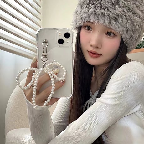 真珠リボン iPhone15/15Proケース 可愛いクリア黄ばまない iPhone14Pro/13/12カバー 女子力アップ ギフトにおすすめ [M3812]
