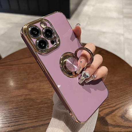 リング付 iPhone15/15plus/15proケース メッキ スタンド機能 iPhone14/13/12proカバー 光沢感 耐久性[M3558]