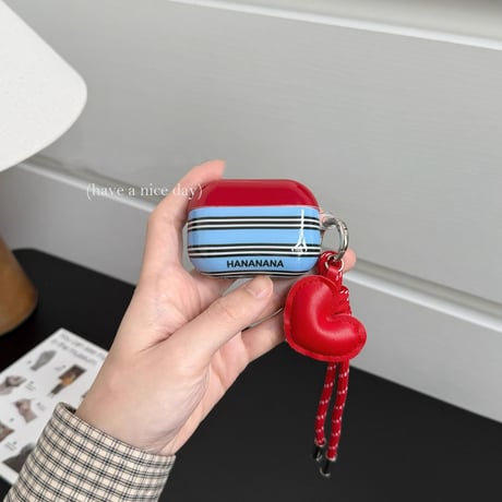 縞模様 Airpods 4ケース ハートデコキーチェーン付 Airpods3/Pro2ケース airpodsproカバー  トレンド人気[M4882]