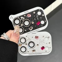 リボンとダイヤデコレンズカバー iPhone17ProMax/17Pro カメラレンズフィルム  金属製  おしゃれ  頑丈 キラキラ 耐久性耐衝撃 [M6506]