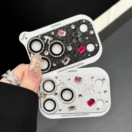 リボンとダイヤデコレンズカバー iPhone17ProMax/17Pro カメラレンズフィルム  金属製  おしゃれ  頑丈 キラキラ 耐久性耐衝撃 [M6506]