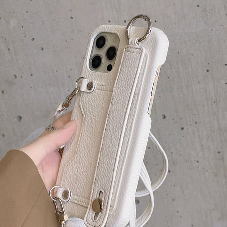 革製 iphoneSE3/13miniケース  背面型カード入れ/ベルト/長いストラップ付  iphone11pro/12miniカバー  高品質  頑丈 多機能[M1893]