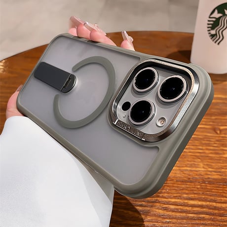 スタンド付 iPhone17Pro/16promaxケース 指紋防止耐衝撃 iPhone15Pro/14promaxカバー Magsafe充電 [M5534]