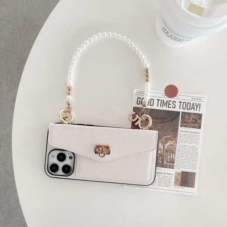レザー カード収納  iphone14/14promaxケース 真珠ストラップ付 アイフォンSE3/13/12/11PROケース セレブ愛用 高級感 Girlsに大人気[M2473]