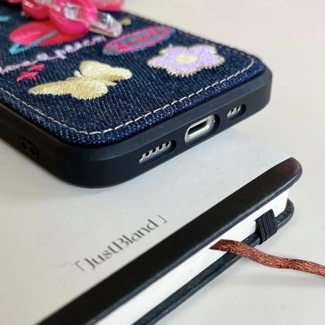 デニム 草花柄 アイフォン14plus/14proケース  刺繡  iphone13/12/11カバー  高品質  高級感 ガールズに人気 [M2248]