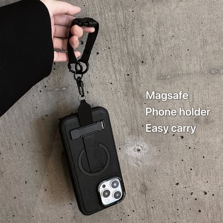 ショルダーストラップ iPhone16pro/16promaxケース ベルト付 スタンド機能 iPhone15/14/13カバー 多機能 Magsafe対応 レザー[M5432]
