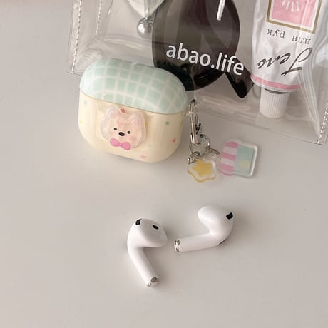 クマちゃん Airpods 4ケース 淡色系 Airpodspro2/proカバー Airpods3/2 キーホルダー付 めっちゃ可愛い ギフトにおすすめ[M4998]