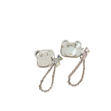 大人可愛い Airpods4ケース ジュエリー/ダイヤ鏡デコ Airpods3/Pro2ケース airpodspro2カバー  熊ちゃんストラップ付 女子力高い[M5202]