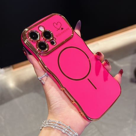 うねうねライン iPhone16e/16proケース Magsafe対応 ハート柄 iPhone15pro/14/13/12カバー 頑丈 涼しい感じ 人気[M5359]