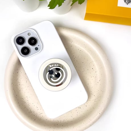 笑顔ミラー 鏡スマホグリップ  お揃い シック スタンド 可愛い 粘着タイプ 可愛い 実用 全機種対応 ギフトにおすすめ[M3946]