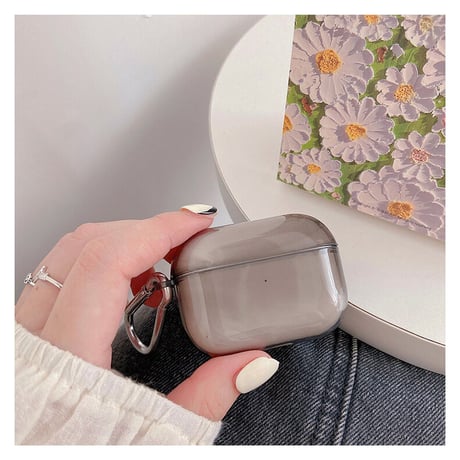シンプル艶カラー airpods3ケース  透明 airpodsプロカバー  カラビナ付き 使いやすい  グレー グリーン頑丈 M1381