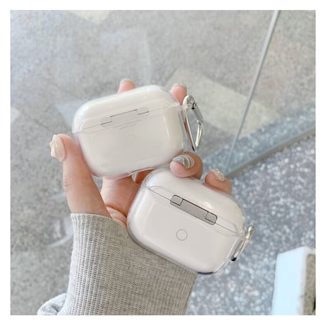 シンプル airpodsケース 第3世代  透明艶あり エアポッズプロカバー  第二世代   カラビナ付 シールを貼れる  M1449