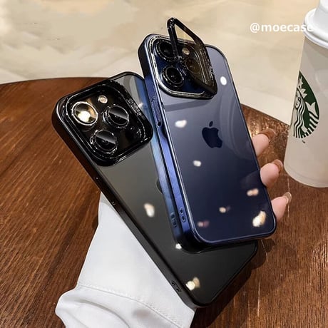 レンズカバースタンド一体型 iPhone16Pro/15ProMaxケース iPhone14pro/13promax/12クリアケース 耐久性 頑丈[M3539]