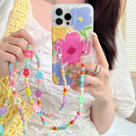 花ロングチェーン iphone14/13proケース  おしゃれ可愛い アイフォン12pro/11ケース  便利 ガールズに人気 ギフトにおすすめ[M3224]