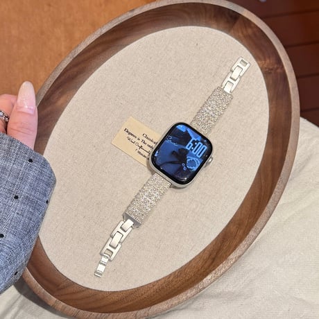 上品 AppleWatchバンド パールブレスレット  メタル AppleWatchベルト Series 11/10/9/8 SE3/2  Ultra3/2/1 高級感高品質 [M6408]