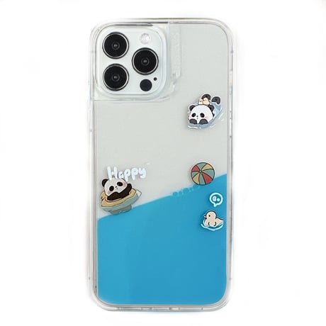 動くパンダ/アップル iPhone15/15proケース 液体入り アイフォン14プロ/13/12mini/11カバー 面白いギフト[M4544]