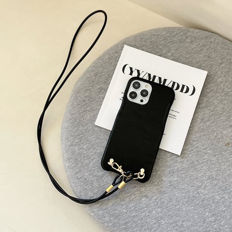 レザー製ストラップ付 iphone14/13ケース シンプル高級感アイフォン12/11カバー ファッション ガールズに人気[M2137]