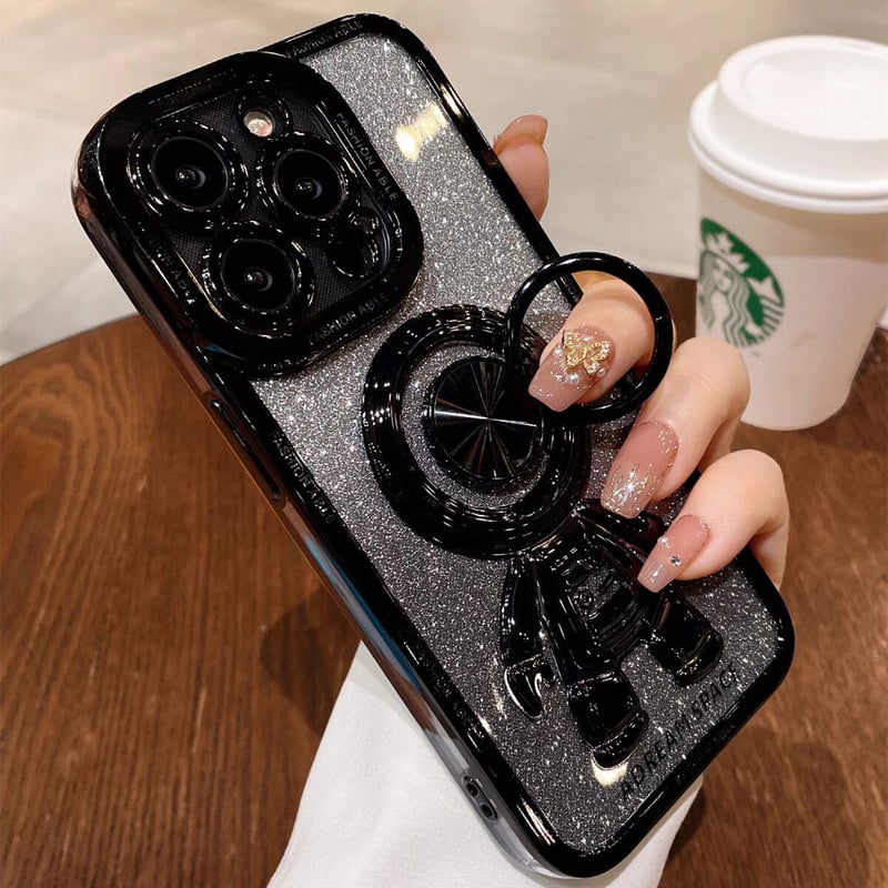 iPhone15/15Proケース 宇宙飛行士 リング付きiPhone14/13カバー キラキ