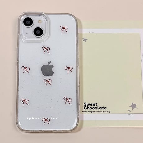 レッドリボン iphone16/16proケース  可愛い iphone15pro/14/13proケース ラメ入り 女子力高い [M5040]
