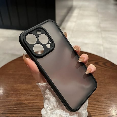 指紋防止 iphone14/15promaxケース  半透明アイフォン12pro/12カバー ブラック系 肌にやさしい 頑丈耐衝撃 [M3280]