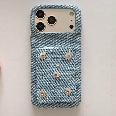 ダブルミラースタンド付 iPhone17Pro/17ケース 花とダイヤデコ iPhone16Promax/15pro/14ケース 上品 高品質[M6376]