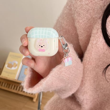 クマちゃん Airpods 4ケース 淡色系 Airpodspro2/proカバー Airpods3/2 キーホルダー付 めっちゃ可愛い ギフトにおすすめ[M4998]