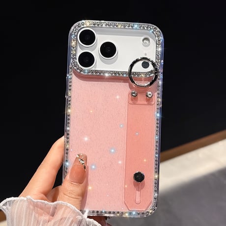 キラキラ光る iPhone17Pro/17ケース ベルト付 ジュエリライン iPhone16Promax/15Pro/14カバー リングスタンド付 美しい  [M5840]
