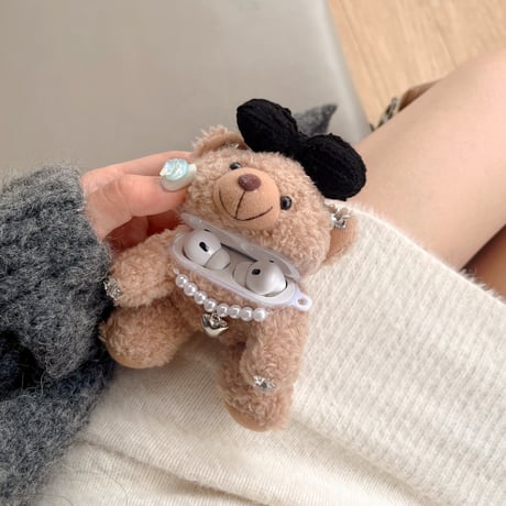 クマぬいぐるみ Airpods4/3/Pro2ケース  もこもこ エアーポッズケース 柔らかい 手さわりいい プレゼントにおすすめ[M3785]