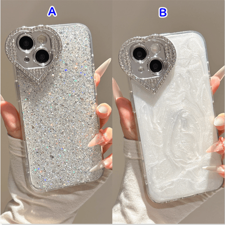ハート型カメラ保護 iPhone16/16Proケース ジュエリーデコ iPhone15/14pro/13カバー グリッター入り 大人可愛い [M5311]