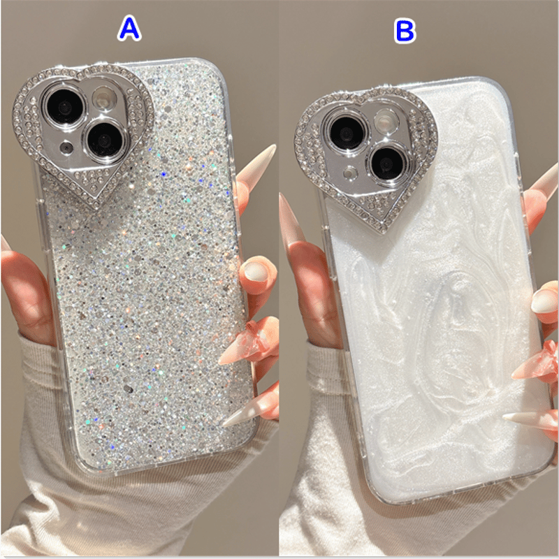 ハート型カメラ保護 iPhone16/16Proケース ジュエリーデコ iPhone15/14